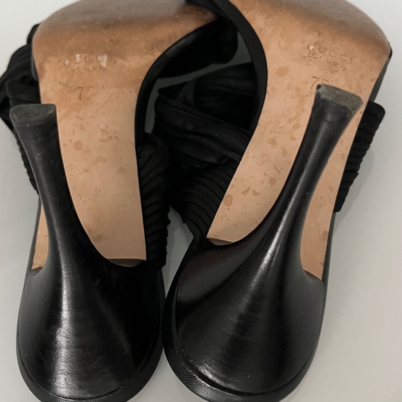 Authentic Gucci Pleated Black Satin High Heels Sandals Mules 7